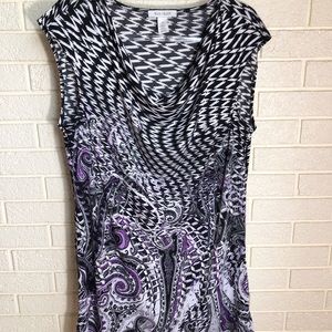 WHBM tunic. Black/white/purple. Like new! XL